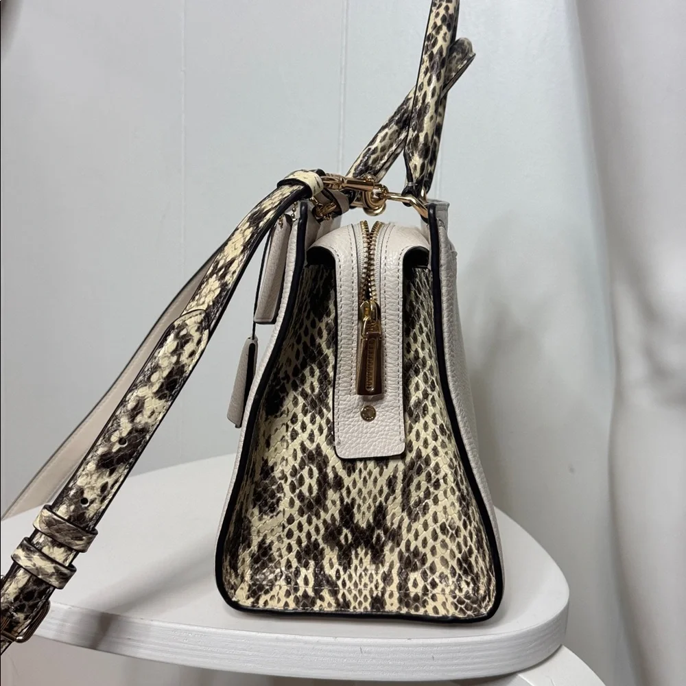 Coach satchel chalk white snake print accent tote purse NWOT